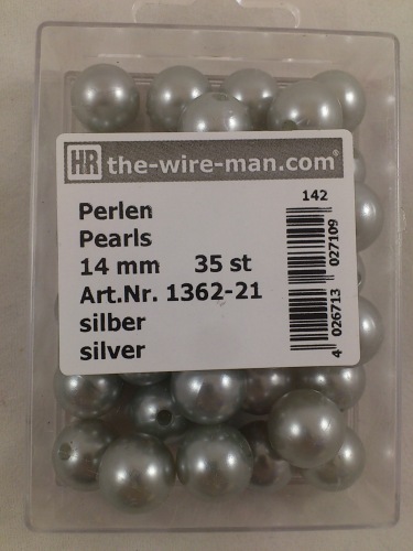 Perlen silber 14 mm. 35 st.